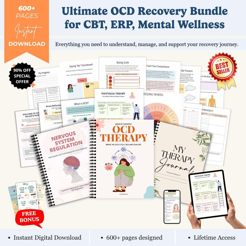 Ultimate OCD Recovery Bundle Printable – OCD Therapy Workbook, Nervous System Regulation & Mental Health Journal PDF