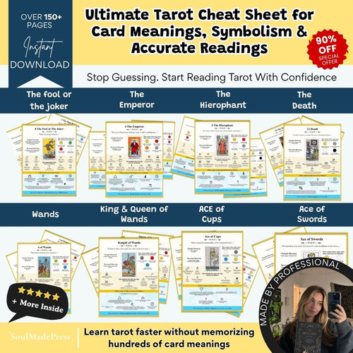 Ultimate Tarot Cheat Sheet for Card Meanings, Symbolism & Accurate Readings – Beginner Tarot Learning Guide, Upright & Reversed Meanings.