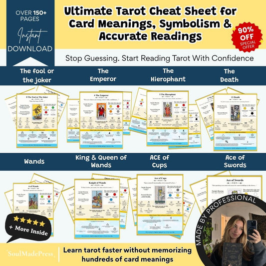 Ultimate Tarot Cheat Sheet for Card Meanings, Symbolism & Accurate Readings – Beginner Tarot Learning Guide, Upright & Reversed Meanings