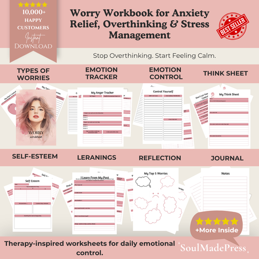 Worry Workbook for Anxiety & Overthinking – Guided Mental Health Journal, Stress Relief & Emotional Regulation Workbook, CBT-Inspired Self-Help Journal for Kids & Adults