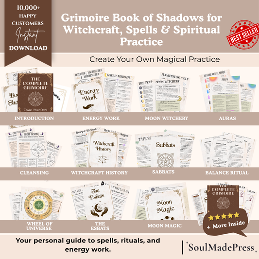 Grimoire Book of Shadows Printable Workbook – Witchcraft Journal, Spell Book, Ritual Planner & Spiritual Magic Workbook