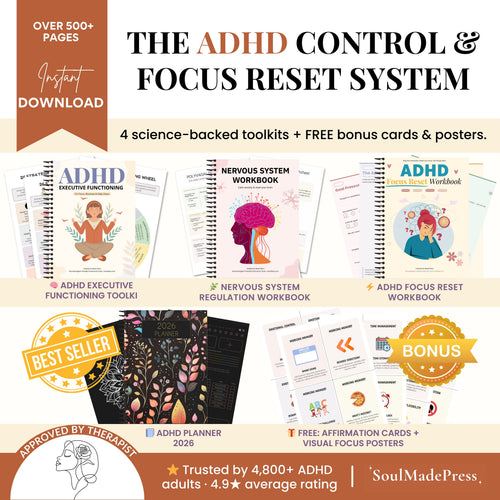 ADHD Workbook Bundle for Adults – Executive Function Toolkit, Focus Reset Workbook, Nervous System Regulation Guide, ADHD Planner & Productivity System