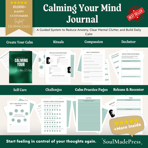 Calming Your Mind Journal Printable – Anxiety Relief, Stress Management & Self-Care Planner (Mental Health & Mindfulness Workbook)