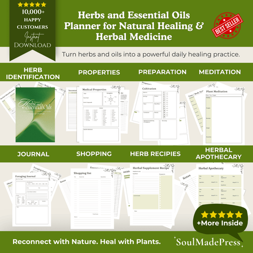 Herbs and Essential Oils Planner Printable – Herbalism Journal, Essential Oil Blending Workbook, Natural Healing & Apothecary Planner for Holistic Wellness