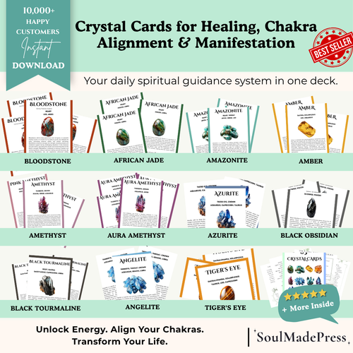 65 Crystal Meaning Cards Printable – Crystal Healing Guide, Chakra Cards, Spiritual Affirmation Deck, Manifestation & Energy Healing Toolkit