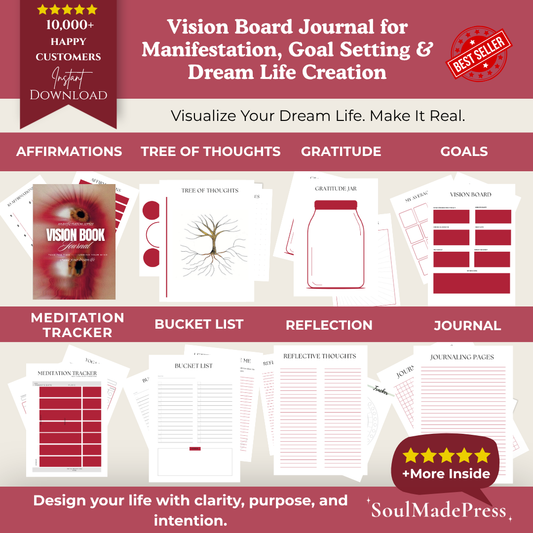 Vision Board Journal Printable – Manifestation Planner, Dream Life Creator Workbook, Goal Setting & Law of Attraction Journal, Mind Mapping & Visualization Toolkit