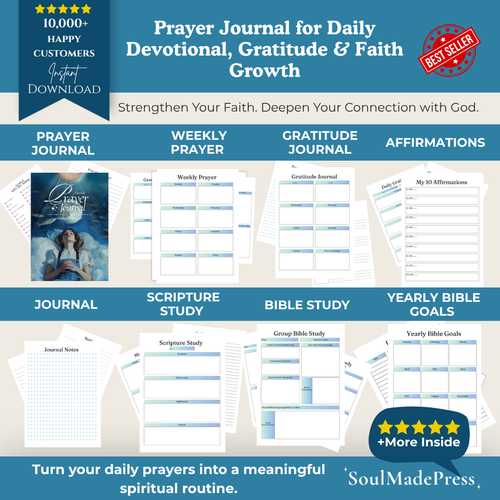 Prayer Journal Printable – Christian Planner, Bible Study Workbook, Daily Devotional Journal, Gratitude & Faith Tracker, Spiritual Growth Planner