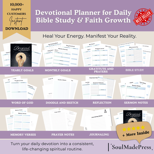 Christian Devotional Planner Printable – Bible Study Journal, Prayer Tracker, Scripture Writing, Faith & Gratitude Journal