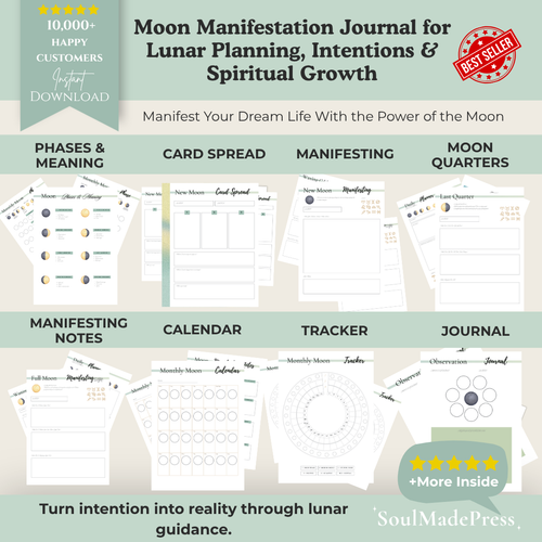 Moon Journal Printable – Lunar Manifestation Planner, Moon Phase Tracker, New Moon & Full Moon Ritual Workbook, Astrology Planner & Spiritual Journal