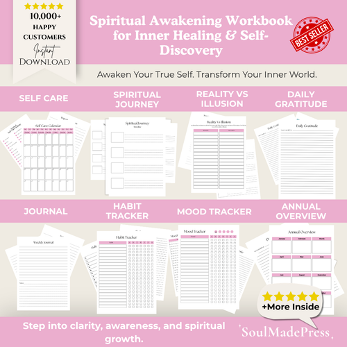 Spiritual Awakening Workbook for Inner Healing & Self Discovery – Guided Shadow Work Journal, Mindfulness & Emotional Healing Planner, Self Growth & Awareness Toolkit