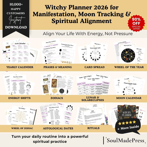 2026 Witchy Planner & Book of Shadows | Moon Manifestation Planner, Tarot Journal & Astrology Calendar