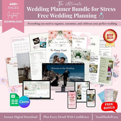 Ultimate Wedding Planner Bundle Printable - Wedding Planner, Budget Tracker, Invitations, Canva Templates & Wedding Planning Toolkit