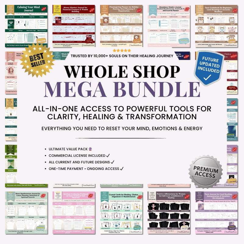 Complete Spiritual & Self Care Bundle – 30+ Planners, Journals, Tarot, Manifestation & Healing Workbooks (All Access + Future Updates)