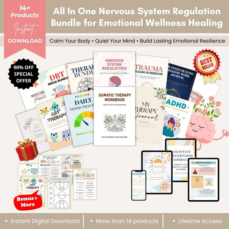 Ultimate Nervous System Regulation Bundle Printable – Somatic Therapy, Trauma Healing, Anxiety Relief, Emotional Regulation & Mental Wellness Workbooks
