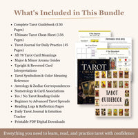 Ultimate Tarot Learning Bundle: Tarot Guidebook, Cheat Sheet, Journal, 78 Card Meanings & Tarot Spreads, free bonus