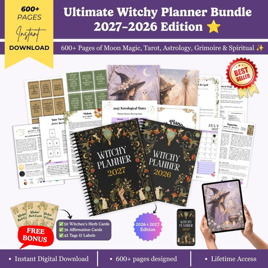 Ultimate Witchy Planner Bundle 2027–2026 | Grimoire, Book of Shadows | Moon Manifestation Planner, Tarot Journal, Lunar Calendar, Astrology Planner & Spell Book